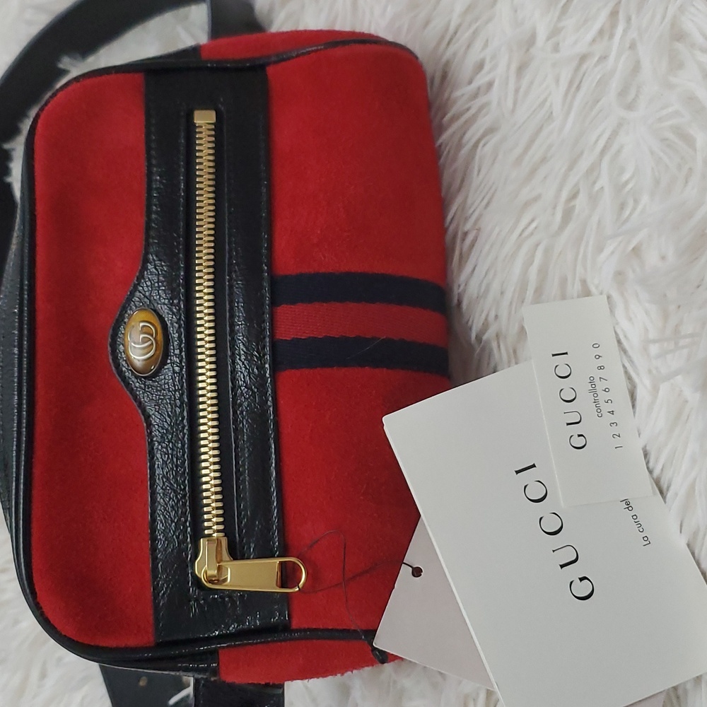 GUCCI Ophidia Belt Bag Red Suede Leather
